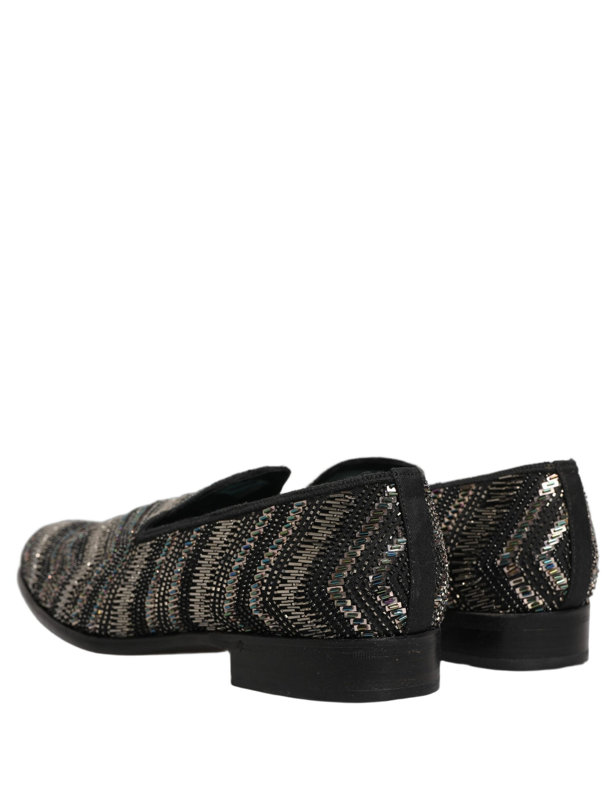 Dolce & Gabbana Black Silver Embellished Slip On Loafers Shoes Dolce & Gabbana