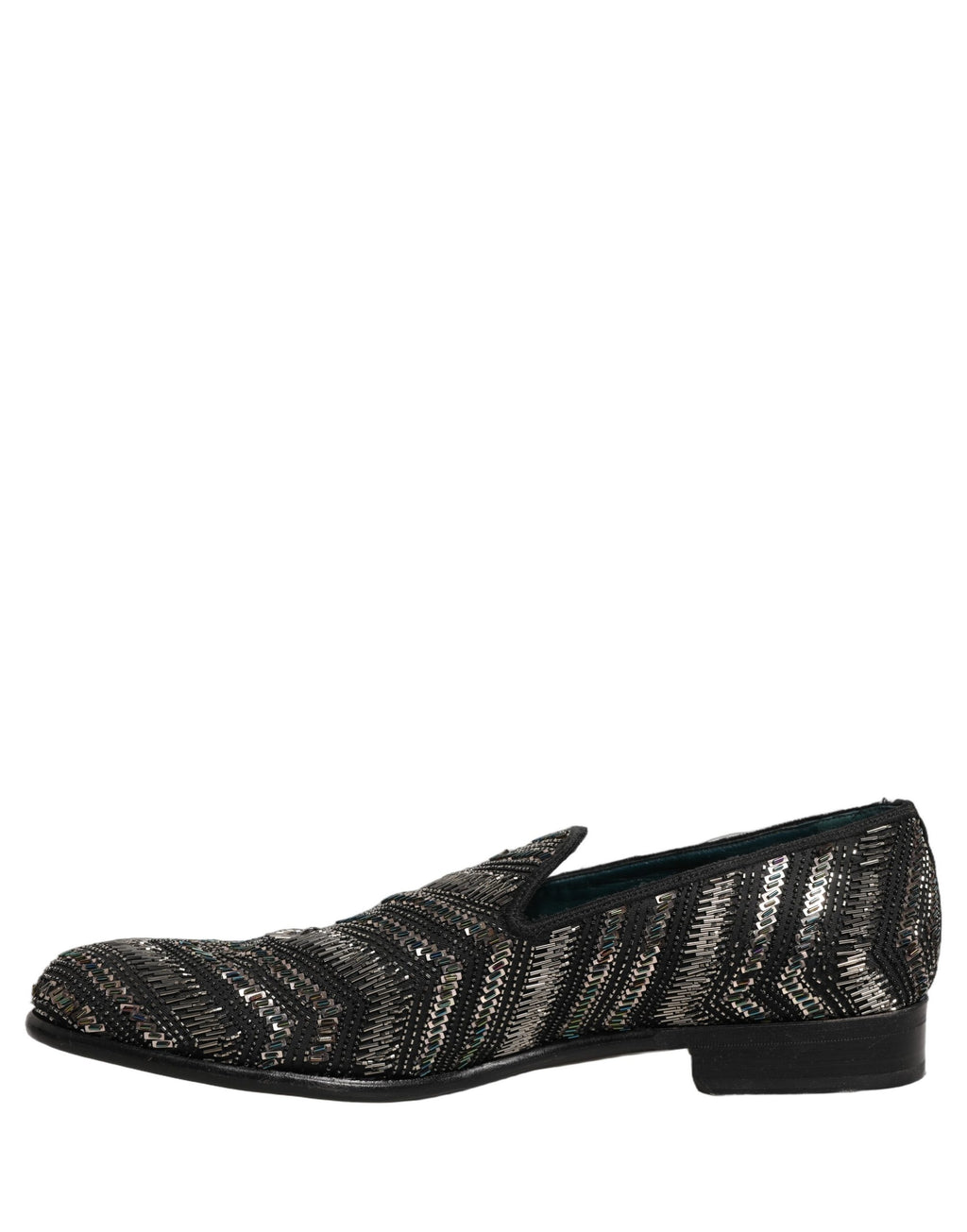 Dolce & Gabbana Black Silver Embellished Slip On Loafers Shoes Dolce & Gabbana