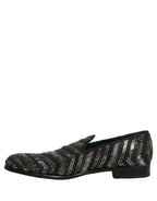 Dolce & Gabbana Black Silver Embellished Slip On Loafers Shoes Dolce & Gabbana