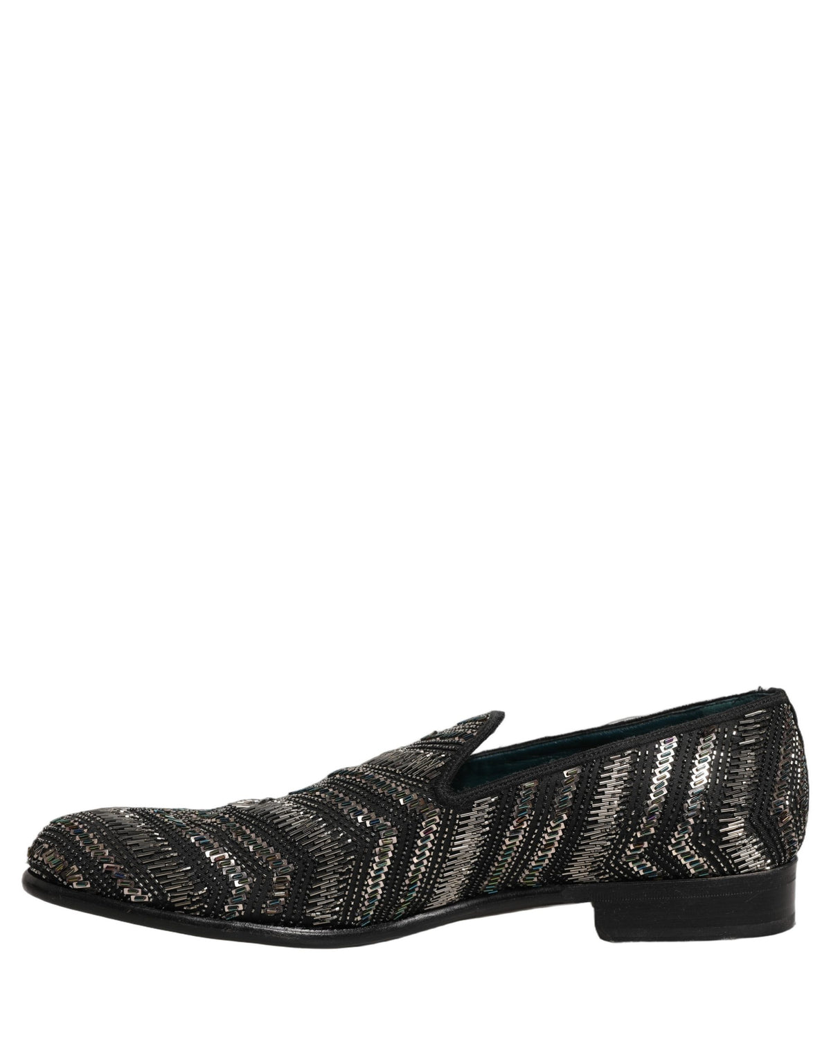 Dolce & Gabbana Black Silver Embellished Slip On Loafers Shoes Dolce & Gabbana
