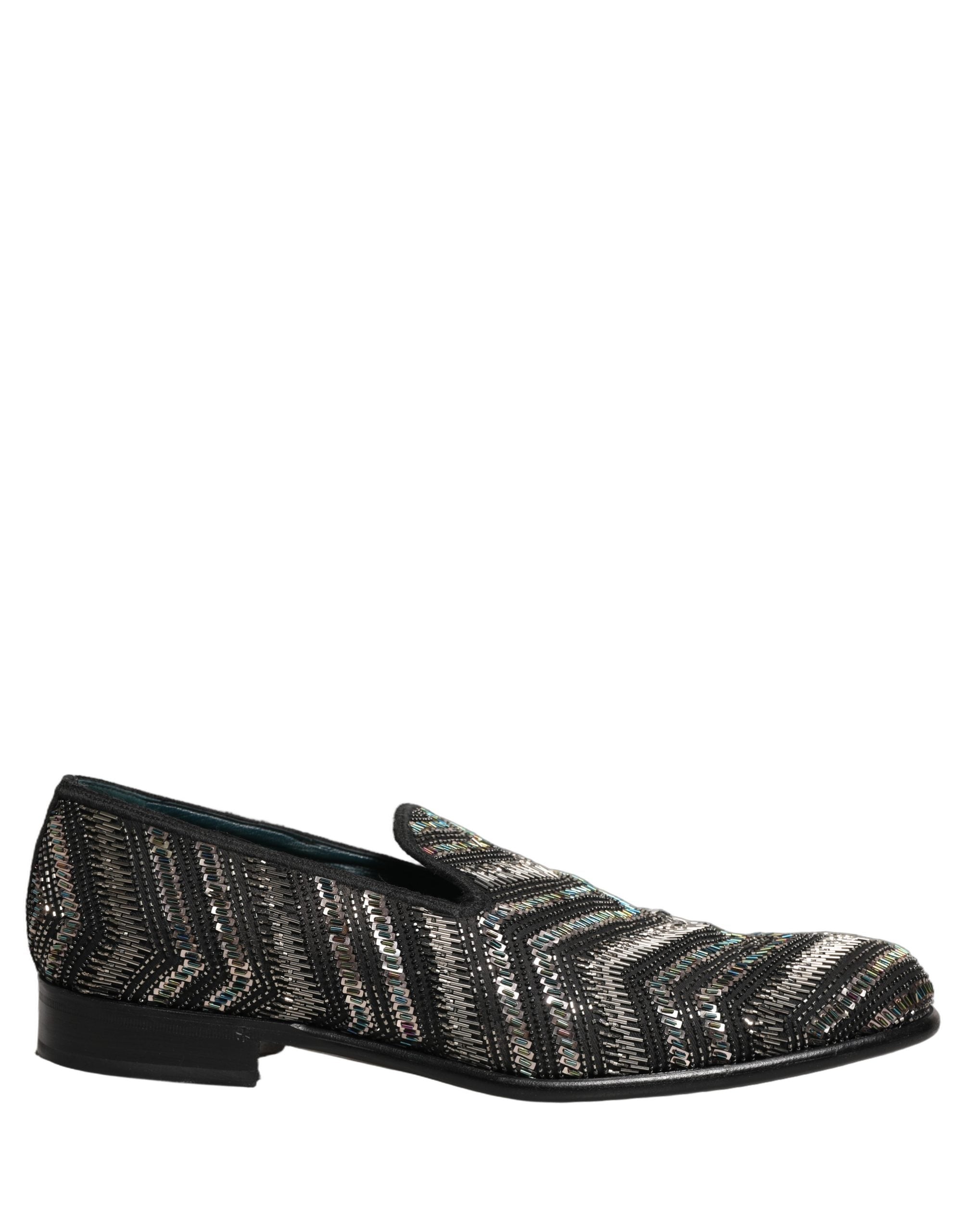 Dolce & Gabbana Black Silver Embellished Slip On Loafers Shoes Dolce & Gabbana