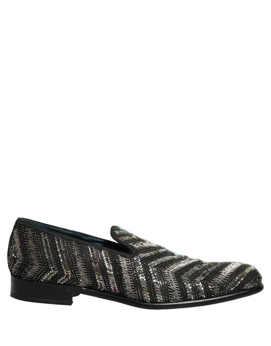 Dolce & Gabbana Black Silver Embellished Slip On Loafers Shoes Dolce & Gabbana