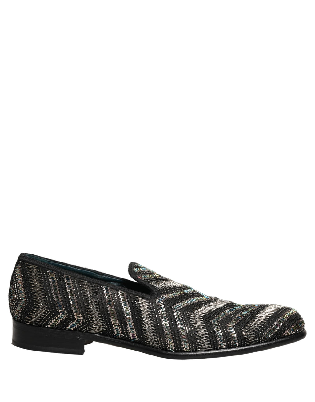 Dolce & Gabbana Black Silver Embellished Slip On Loafers Shoes Dolce & Gabbana