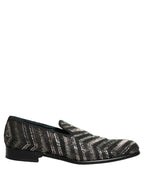 Dolce & Gabbana Black Silver Embellished Slip On Loafers Shoes Dolce & Gabbana