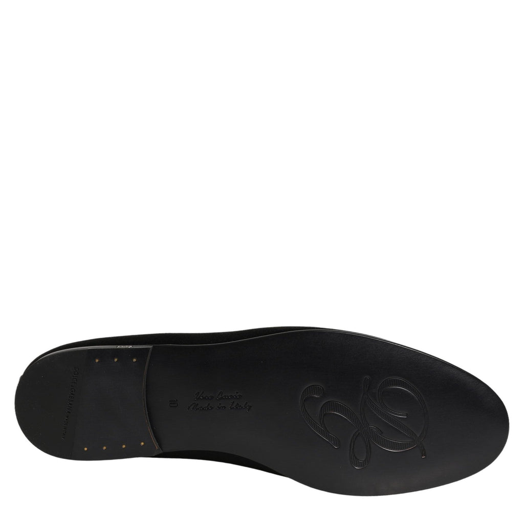 Dolce & Gabbana Black Satin Logo Slip On Flats Loafers Shoes Dolce & Gabbana
