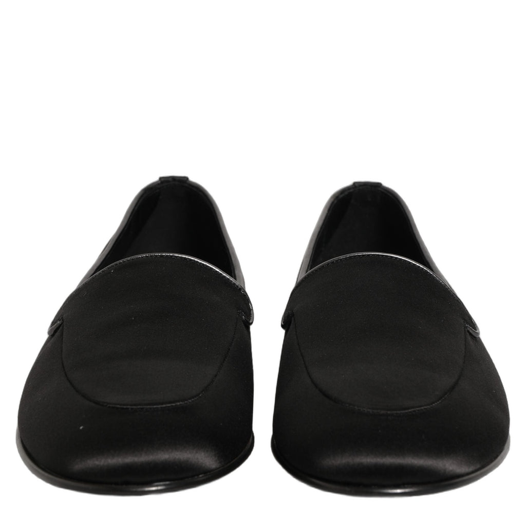 Dolce & Gabbana Black Satin Logo Slip On Flats Loafers Shoes Dolce & Gabbana