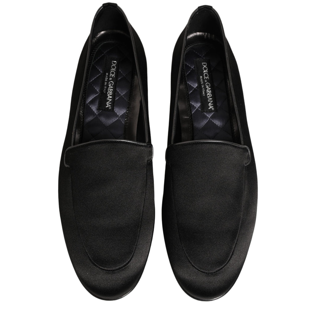 Dolce & Gabbana Black Satin Logo Slip On Flats Loafers Shoes Dolce & Gabbana