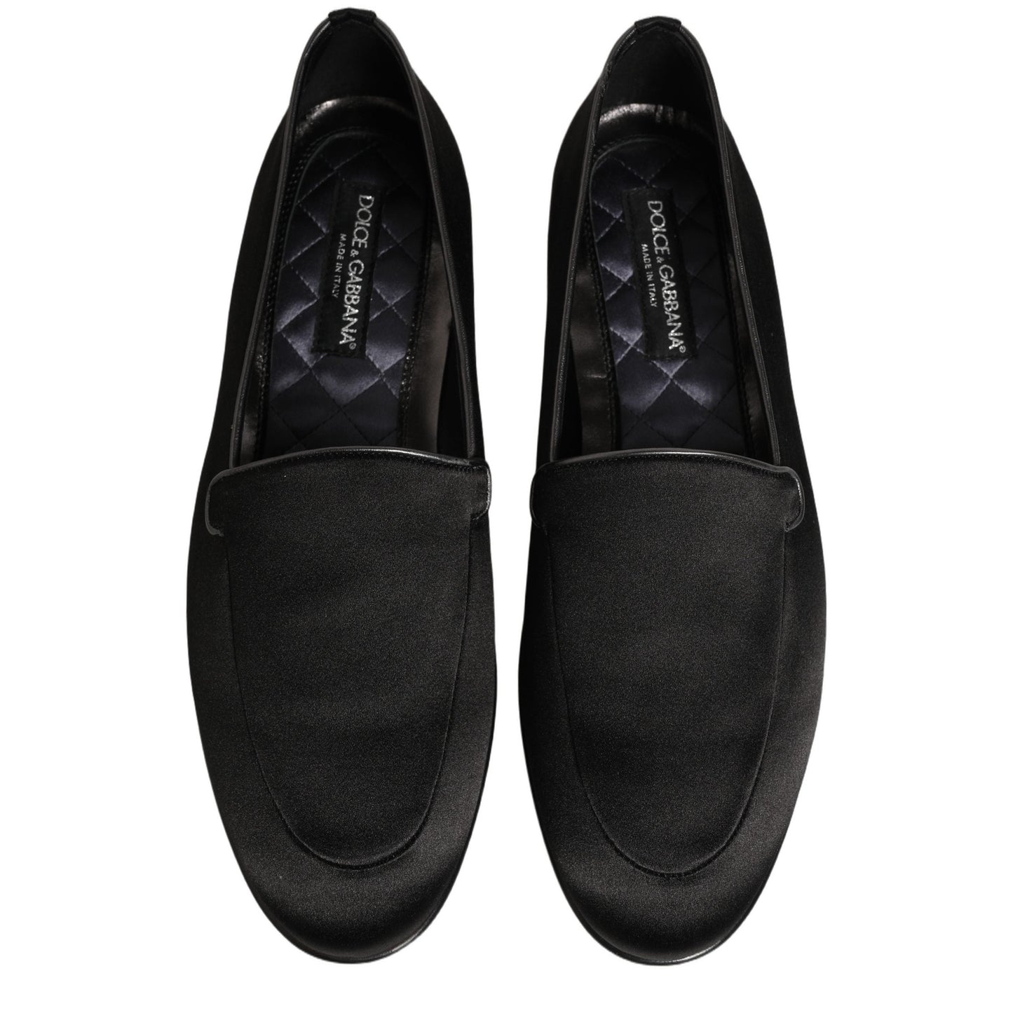 Dolce & Gabbana Black Satin Logo Slip On Flats Loafers Shoes Dolce & Gabbana