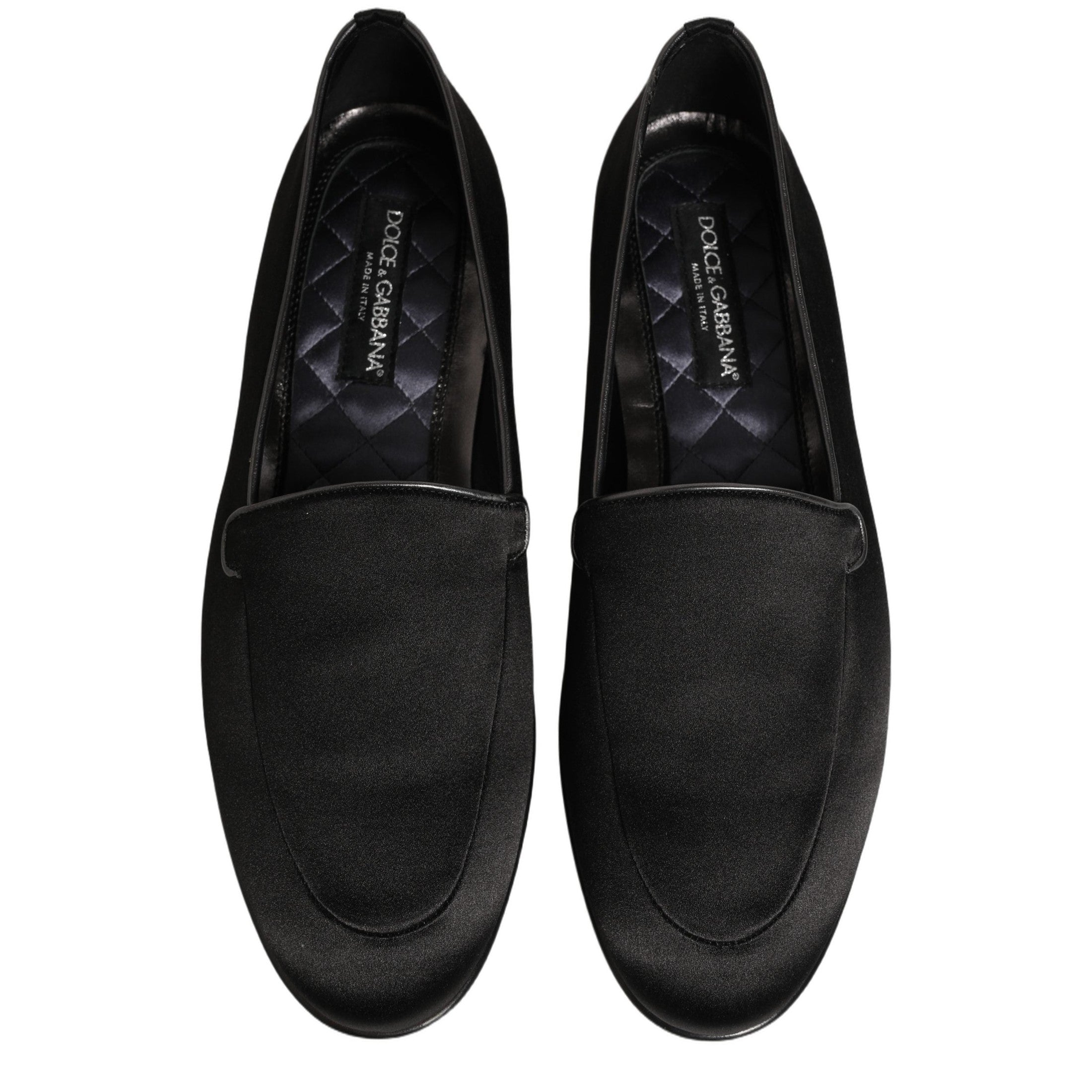Dolce & Gabbana Black Satin Logo Slip On Flats Loafers Shoes Dolce & Gabbana