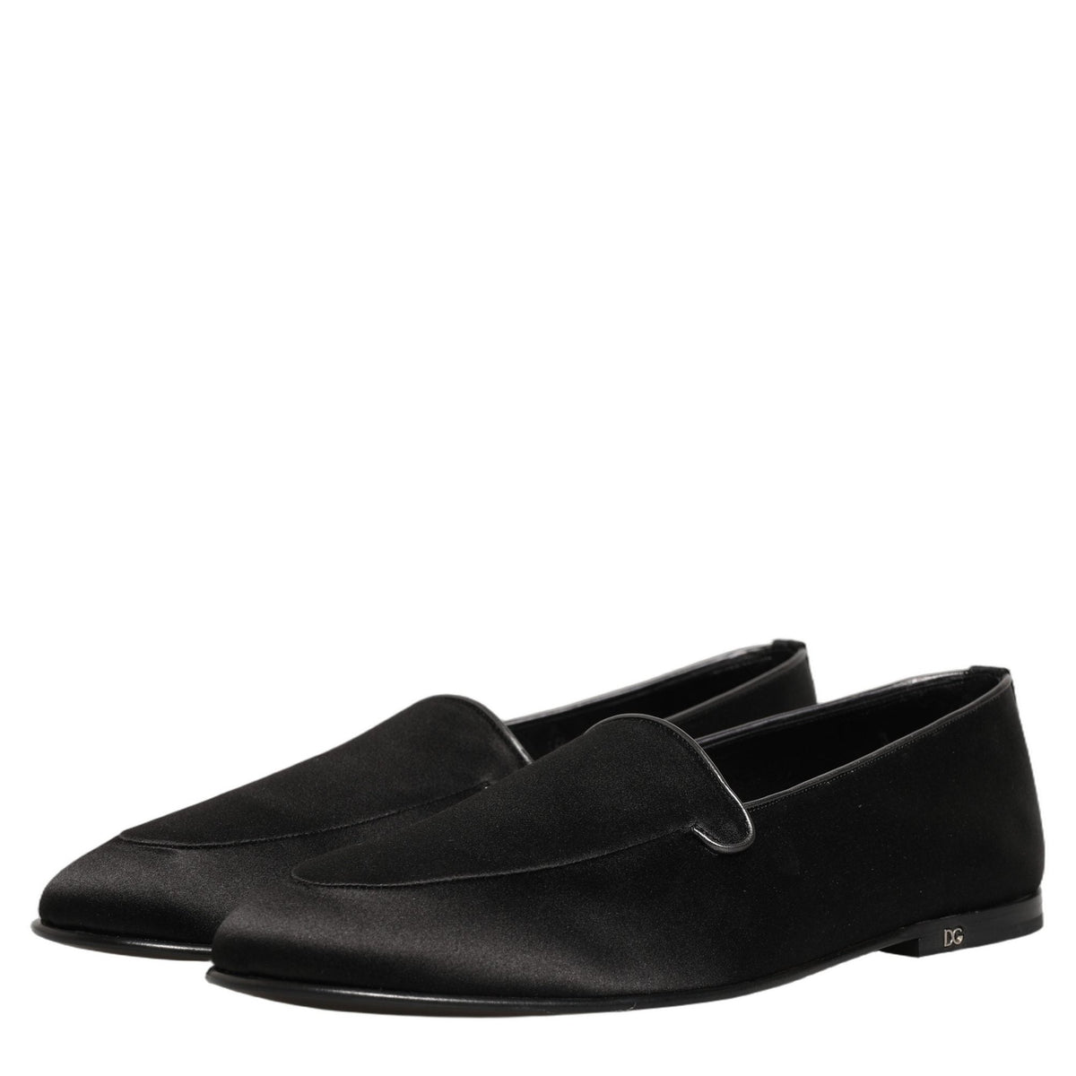 Dolce & Gabbana Black Satin Logo Slip On Flats Loafers Shoes Dolce & Gabbana