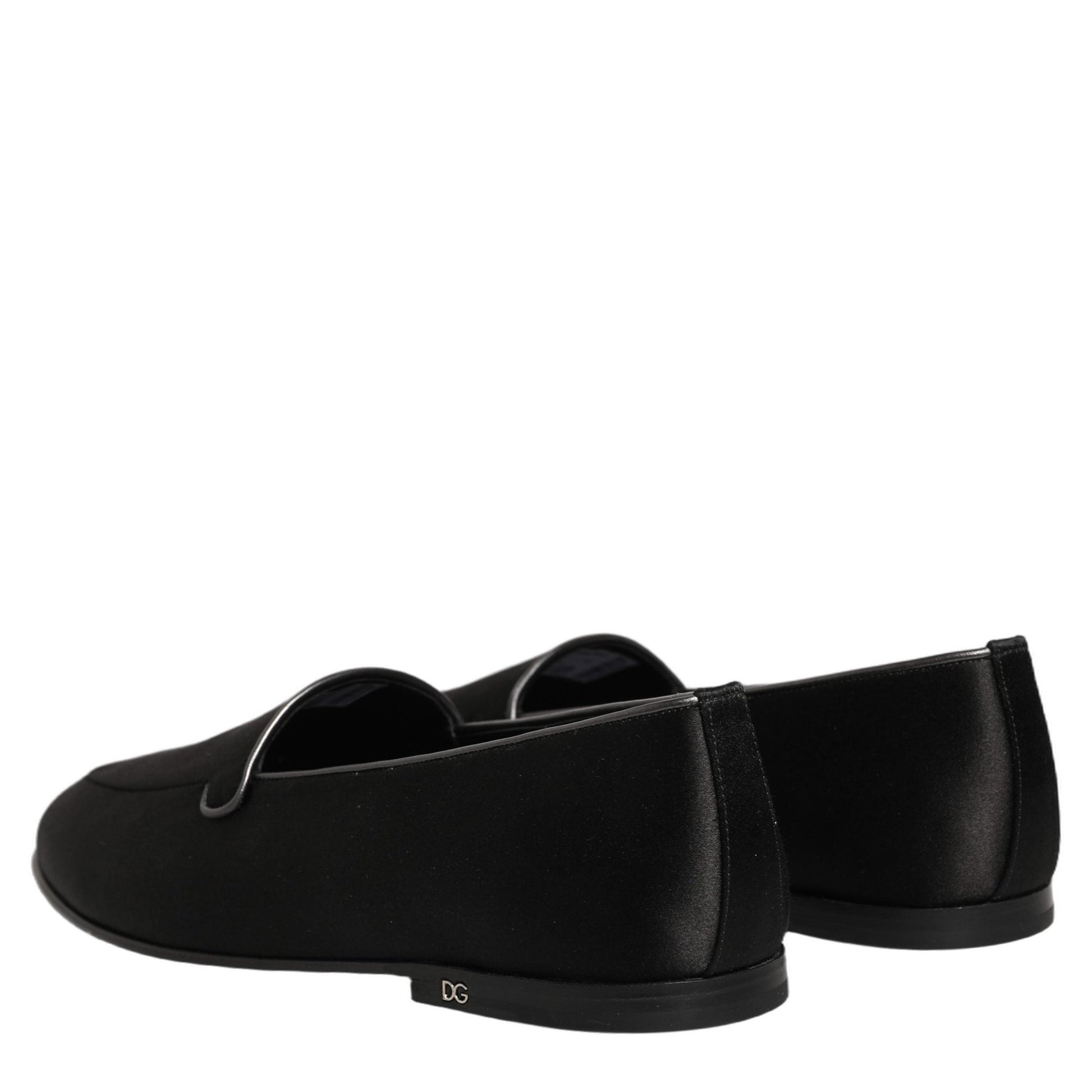 Dolce & Gabbana Black Satin Logo Slip On Flats Loafers Shoes Dolce & Gabbana