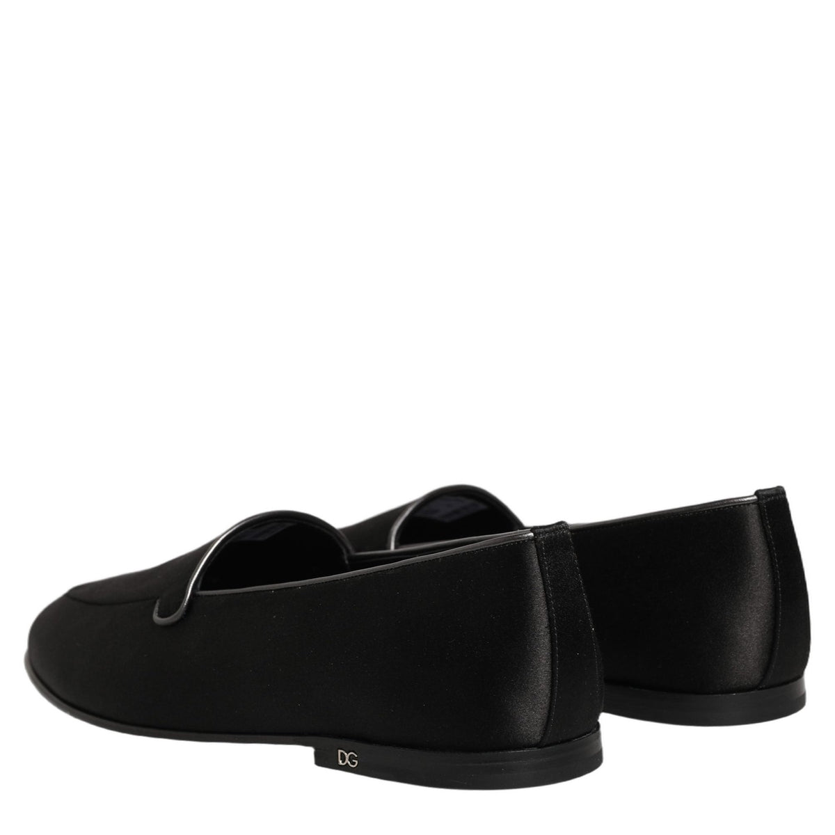 Dolce & Gabbana Black Satin Logo Slip On Flats Loafers Shoes Dolce & Gabbana