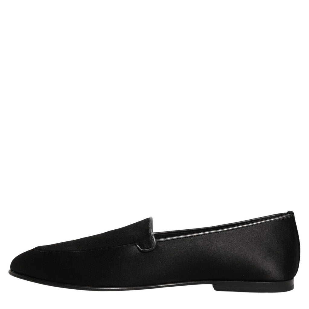 Dolce & Gabbana Black Satin Logo Slip On Flats Loafers Shoes Dolce & Gabbana