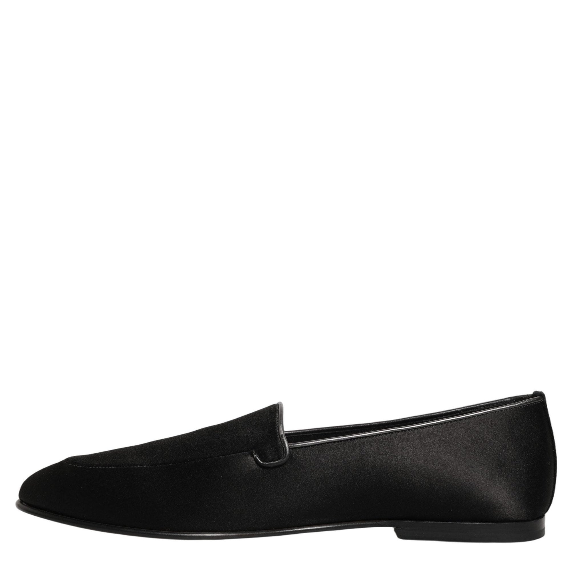 Dolce & Gabbana Black Satin Logo Slip On Flats Loafers Shoes Dolce & Gabbana