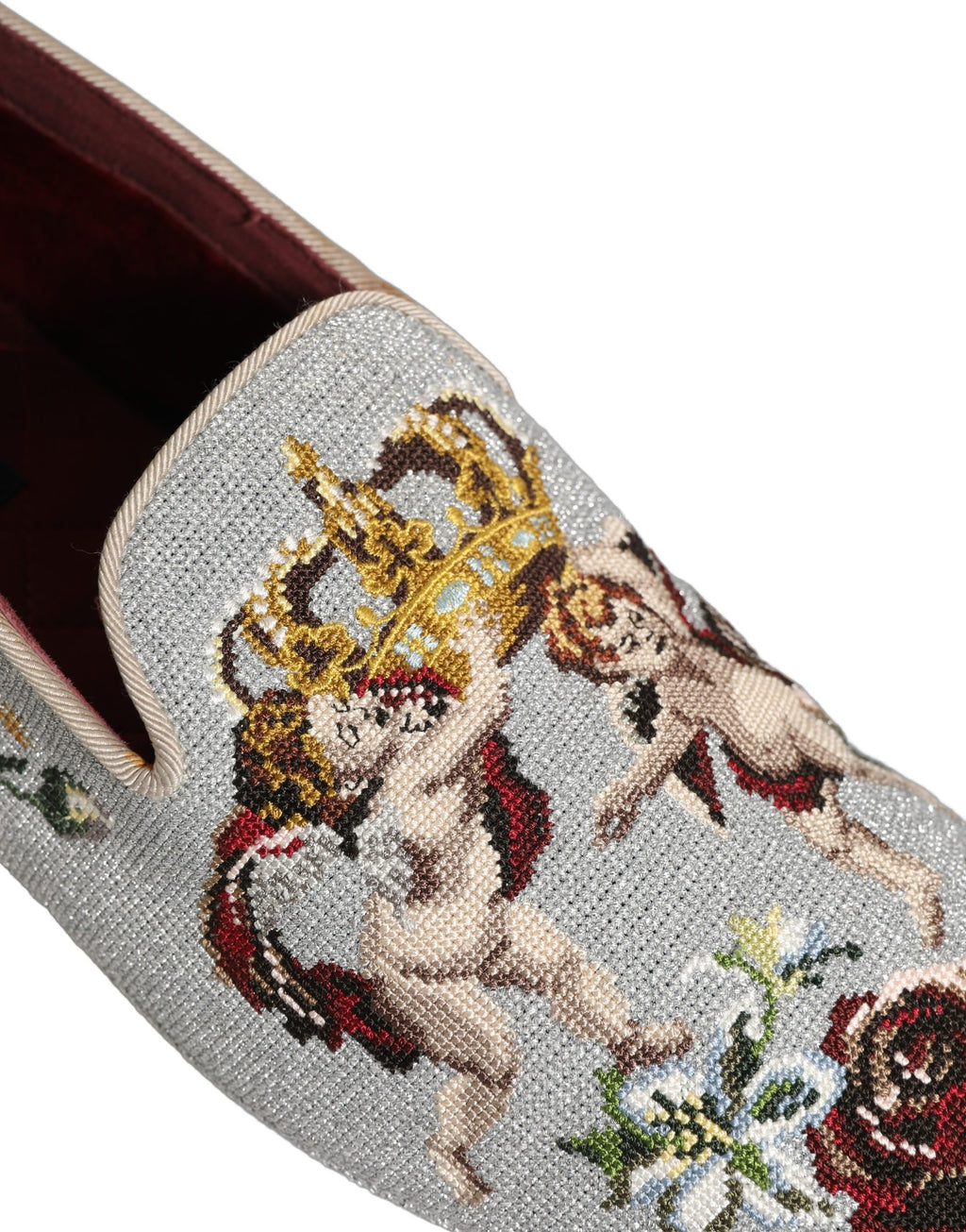 Dolce & Gabbana Gray Crown Rose Angel Embroidery Loafer Shoes Dolce & Gabbana