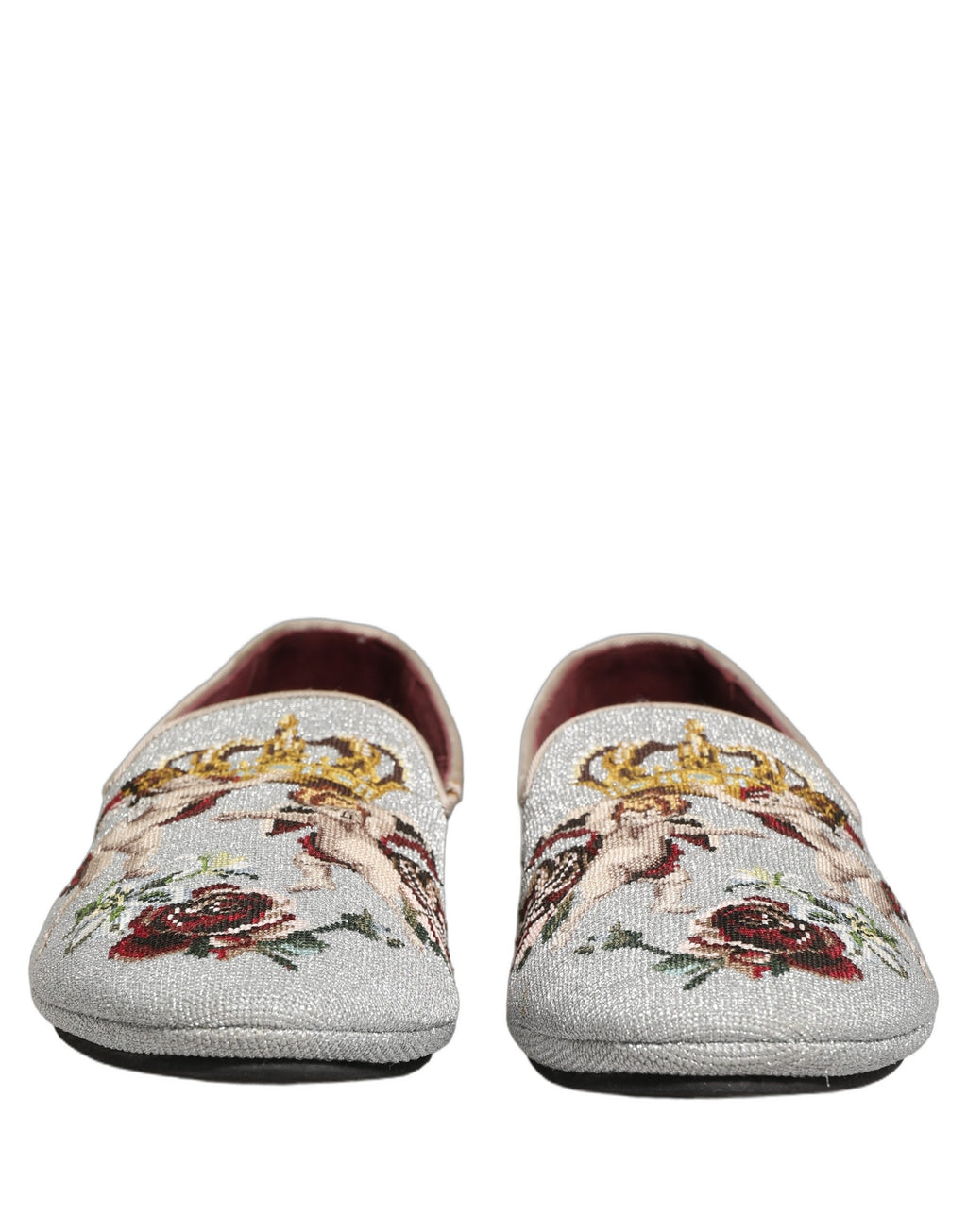 Dolce & Gabbana Gray Crown Rose Angel Embroidery Loafer Shoes Dolce & Gabbana