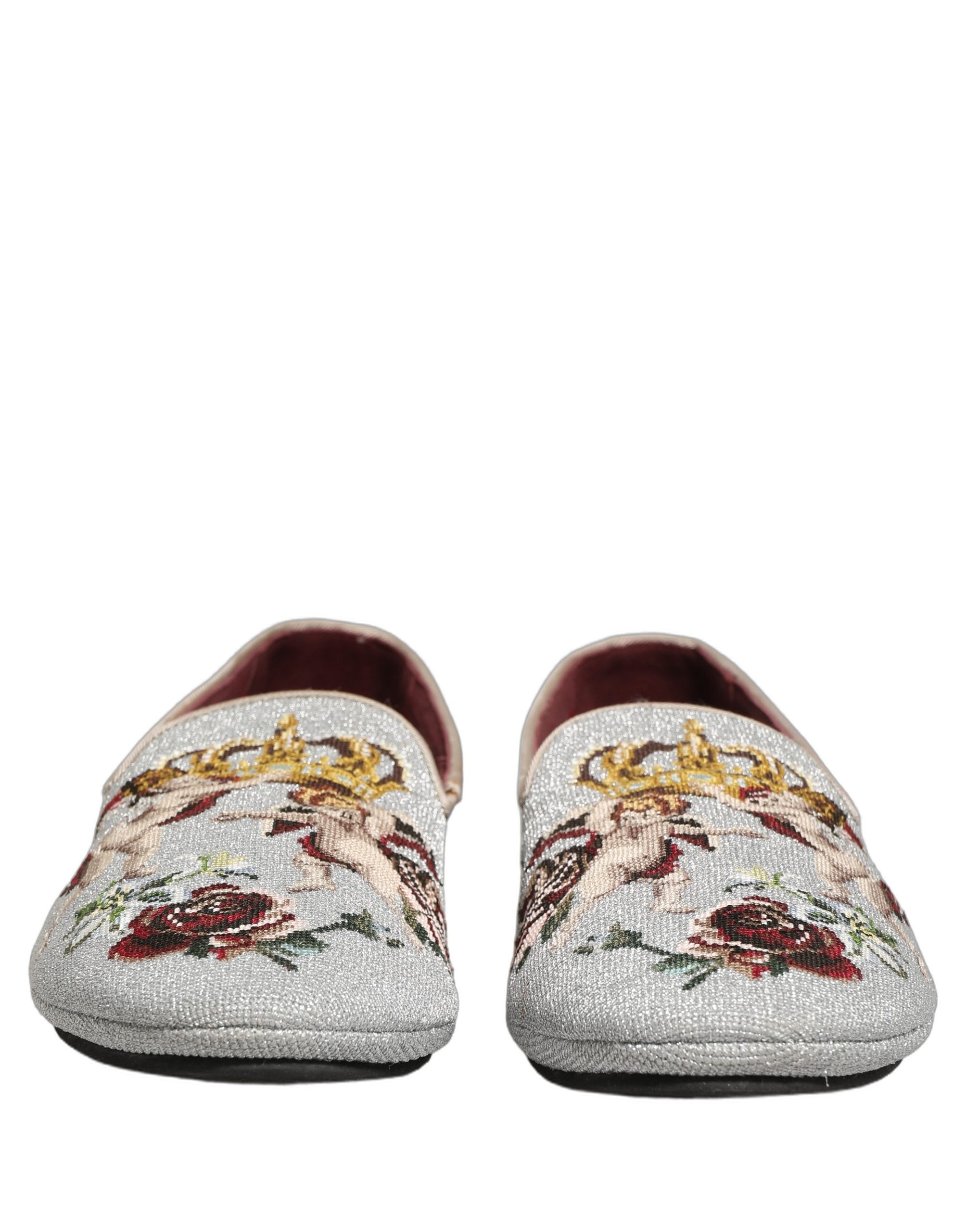 Dolce & Gabbana Gray Crown Rose Angel Embroidery Loafer Shoes Dolce & Gabbana