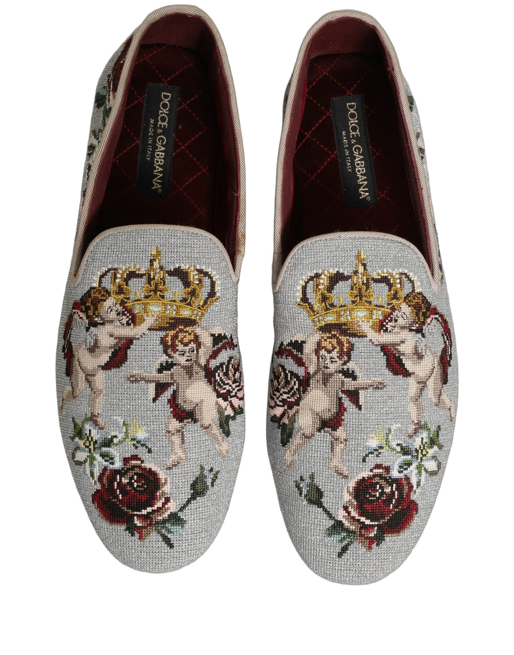Dolce & Gabbana Gray Crown Rose Angel Embroidery Loafer Shoes Dolce & Gabbana