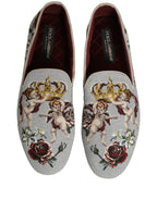 Dolce & Gabbana Gray Crown Rose Angel Embroidery Loafer Shoes Dolce & Gabbana
