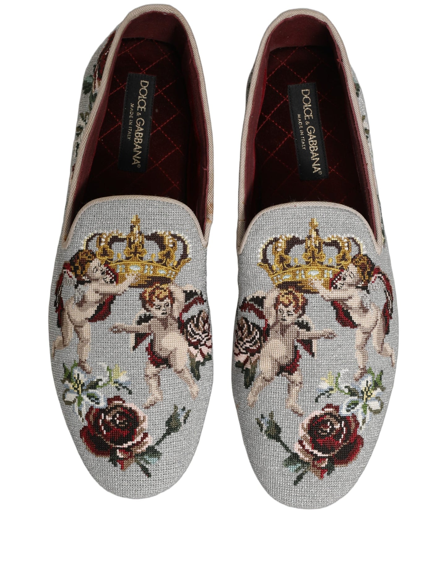 Dolce & Gabbana Gray Crown Rose Angel Embroidery Loafer Shoes Dolce & Gabbana
