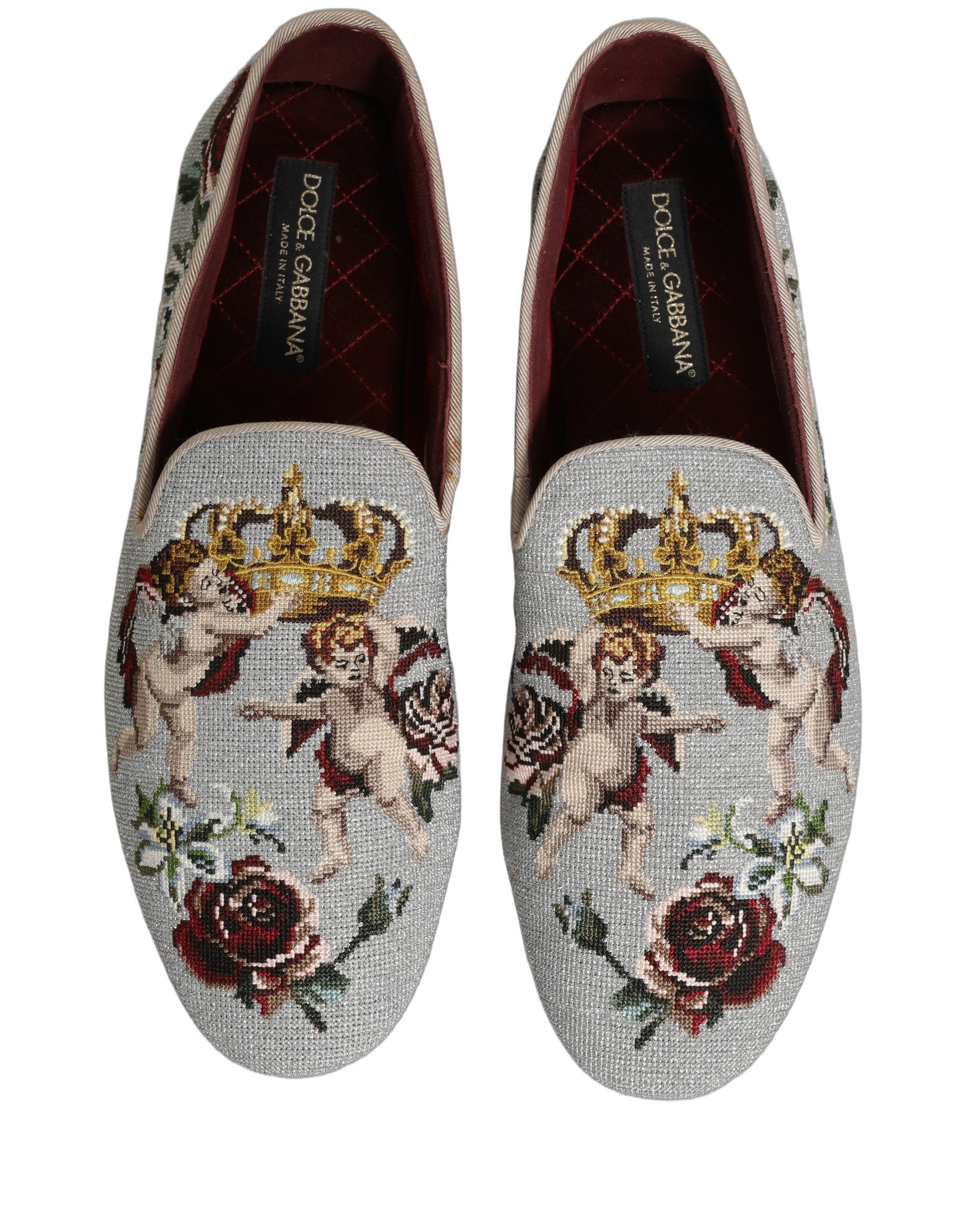Dolce & Gabbana Gray Crown Rose Angel Embroidery Loafer Shoes Dolce & Gabbana