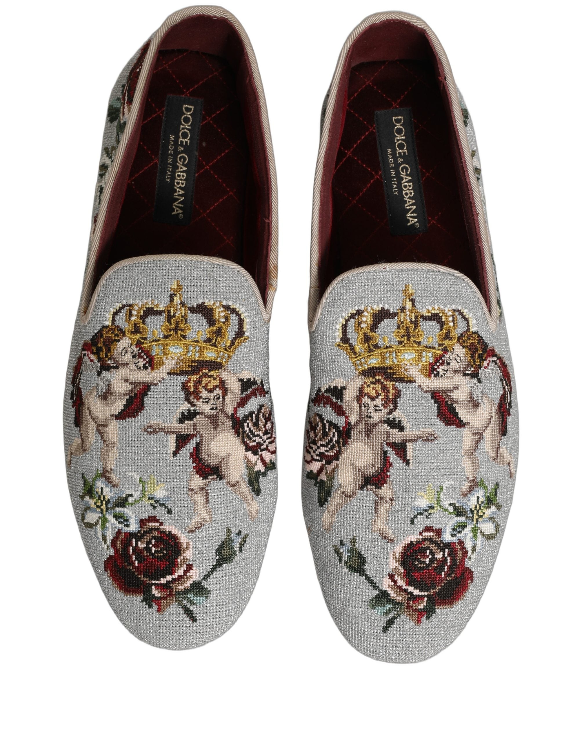 Dolce & Gabbana Gray Crown Rose Angel Embroidery Loafer Shoes Dolce & Gabbana