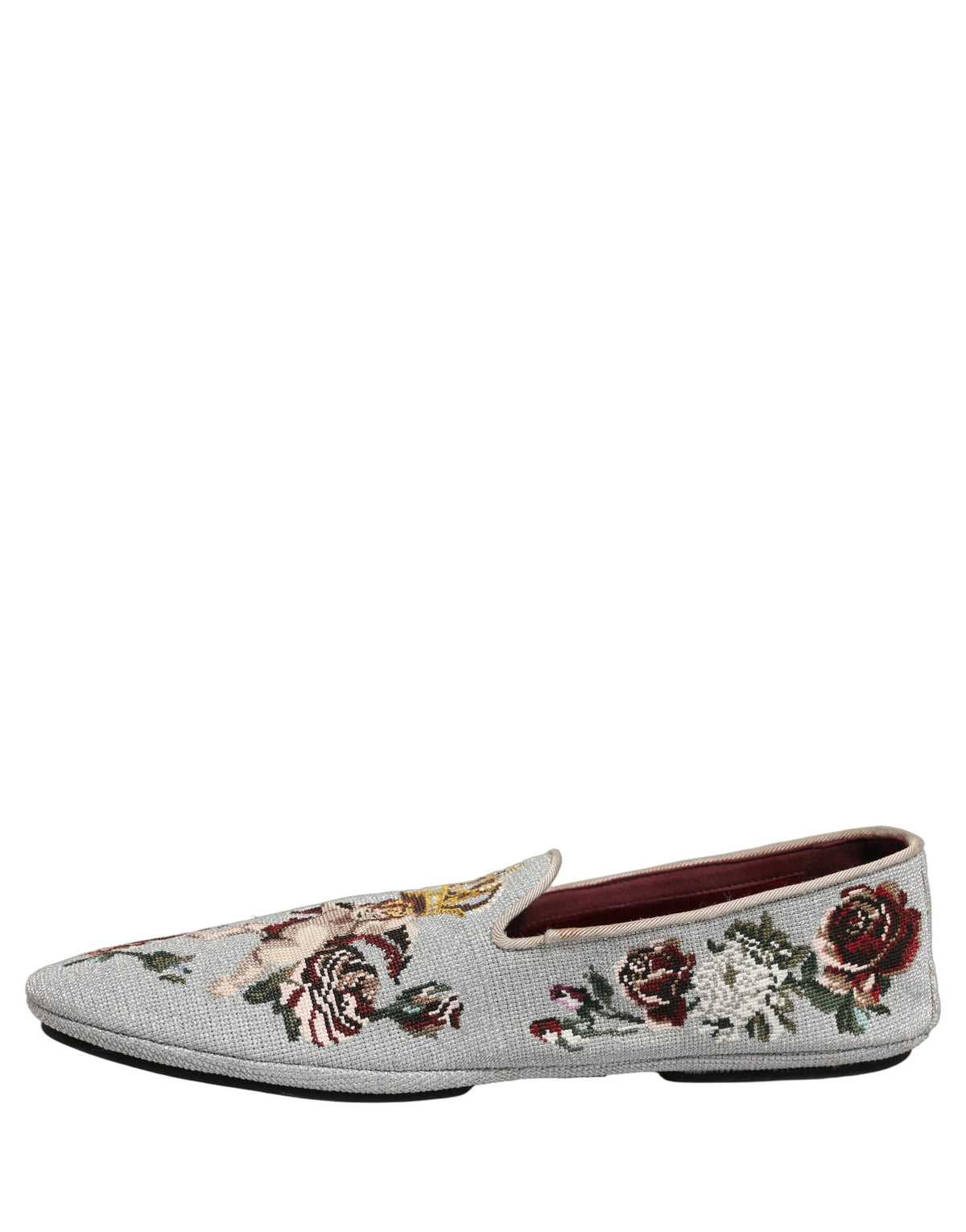 Dolce & Gabbana Gray Crown Rose Angel Embroidery Loafer Shoes Dolce & Gabbana