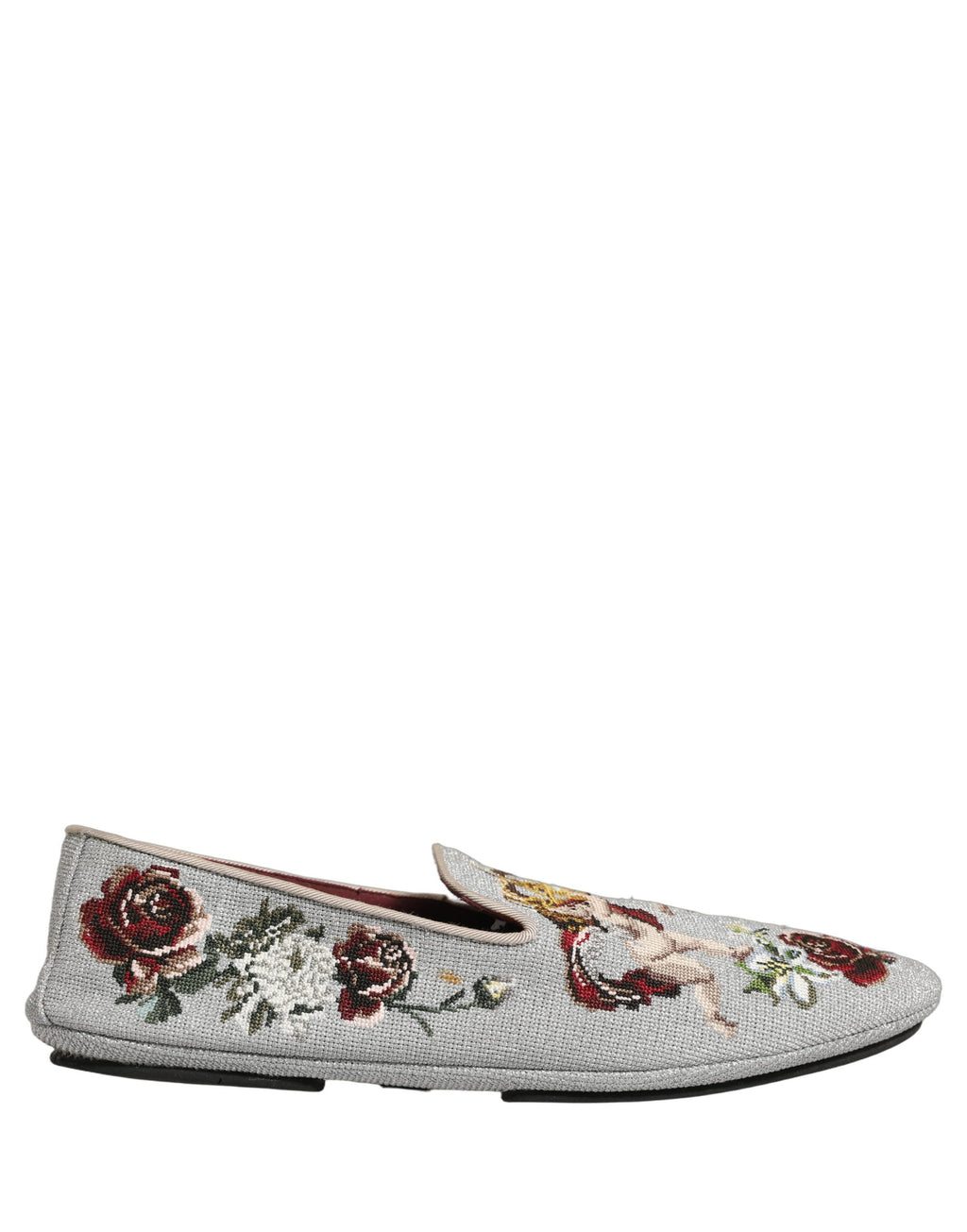 Dolce & Gabbana Gray Crown Rose Angel Embroidery Loafer Shoes Dolce & Gabbana