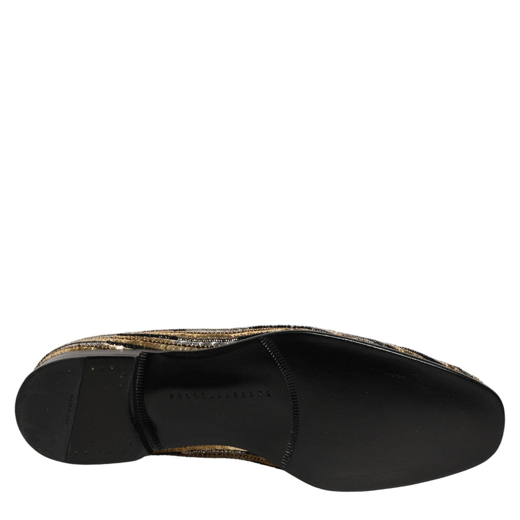 Dolce & Gabbana Gold Striped Sequin Embellished Loafer Shoes Dolce & Gabbana