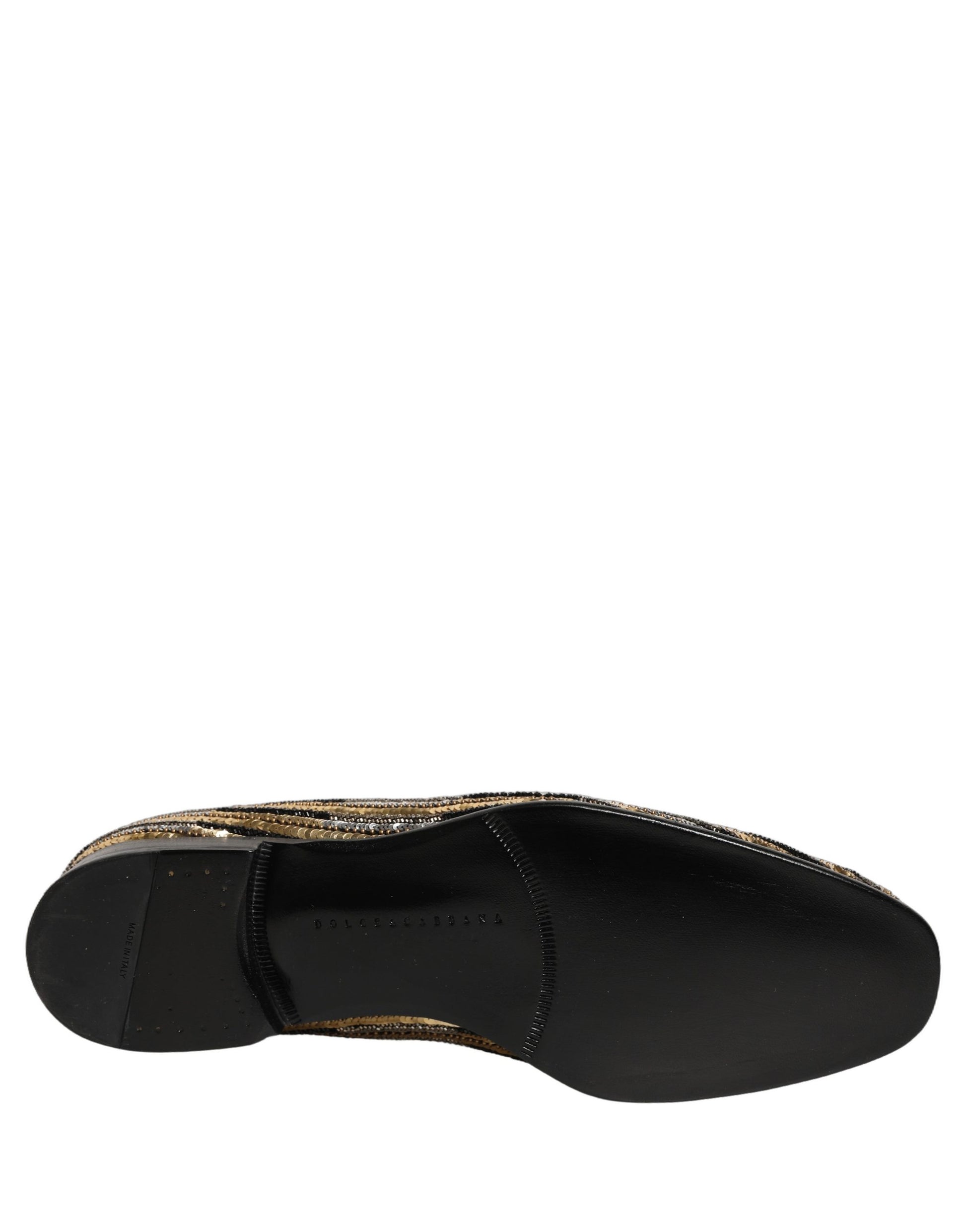 Dolce & Gabbana Gold Striped Sequin Embellished Loafer Shoes Dolce & Gabbana