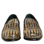 Dolce & Gabbana Gold Striped Sequin Embellished Loafer Shoes Dolce & Gabbana