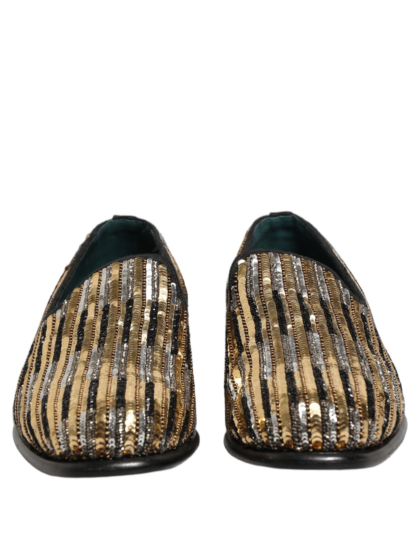 Dolce & Gabbana Gold Striped Sequin Embellished Loafer Shoes Dolce & Gabbana