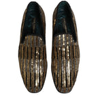 Dolce & Gabbana Gold Striped Sequin Embellished Loafer Shoes Dolce & Gabbana
