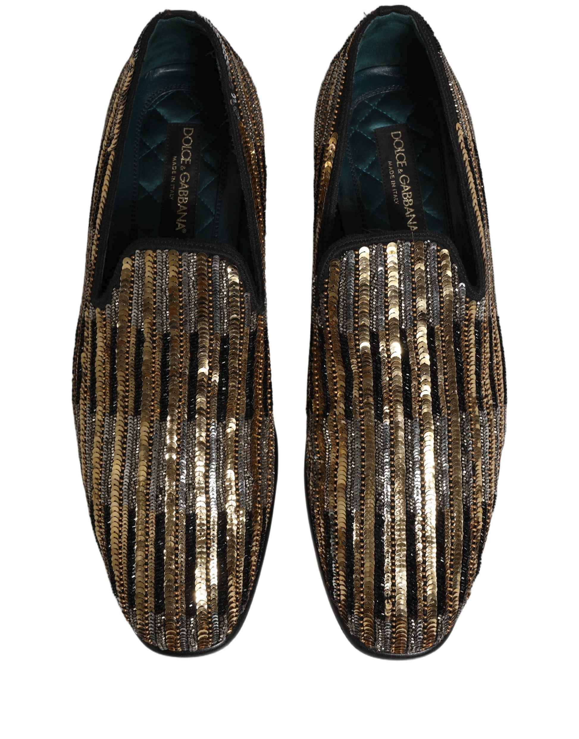 Dolce & Gabbana Gold Striped Sequin Embellished Loafer Shoes Dolce & Gabbana