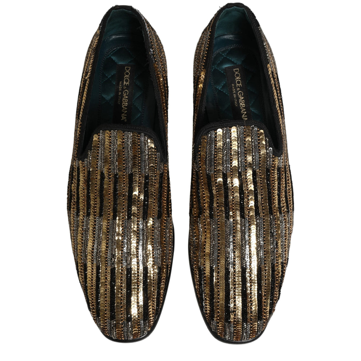 Dolce & Gabbana Gold Striped Sequin Embellished Loafer Shoes Dolce & Gabbana