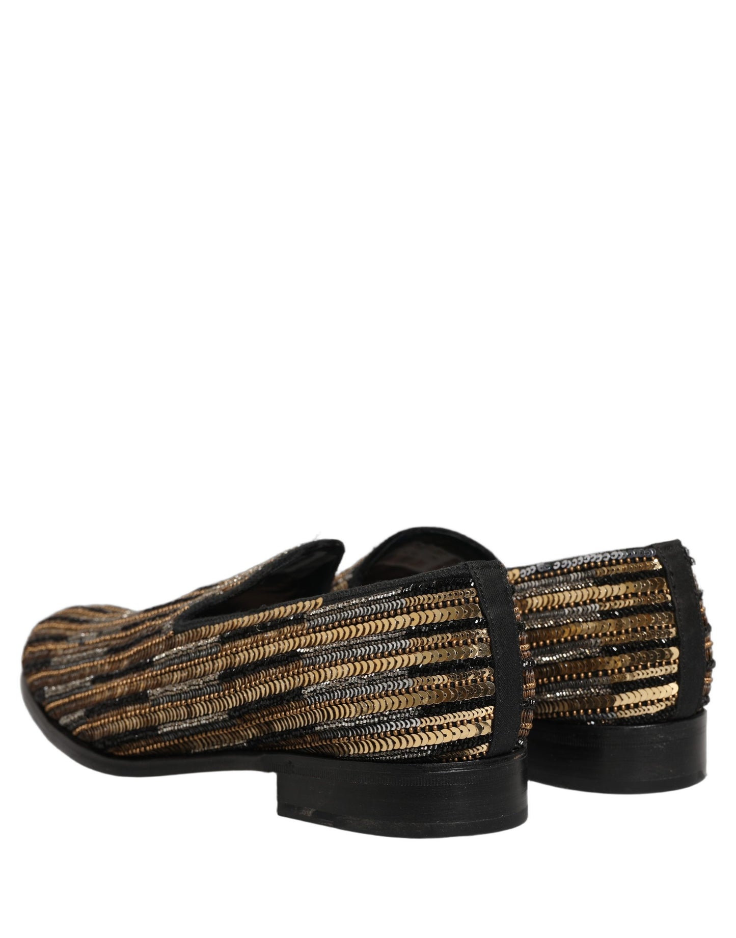 Dolce & Gabbana Gold Striped Sequin Embellished Loafer Shoes Dolce & Gabbana