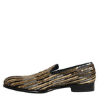 Dolce & Gabbana Gold Striped Sequin Embellished Loafer Shoes Dolce & Gabbana