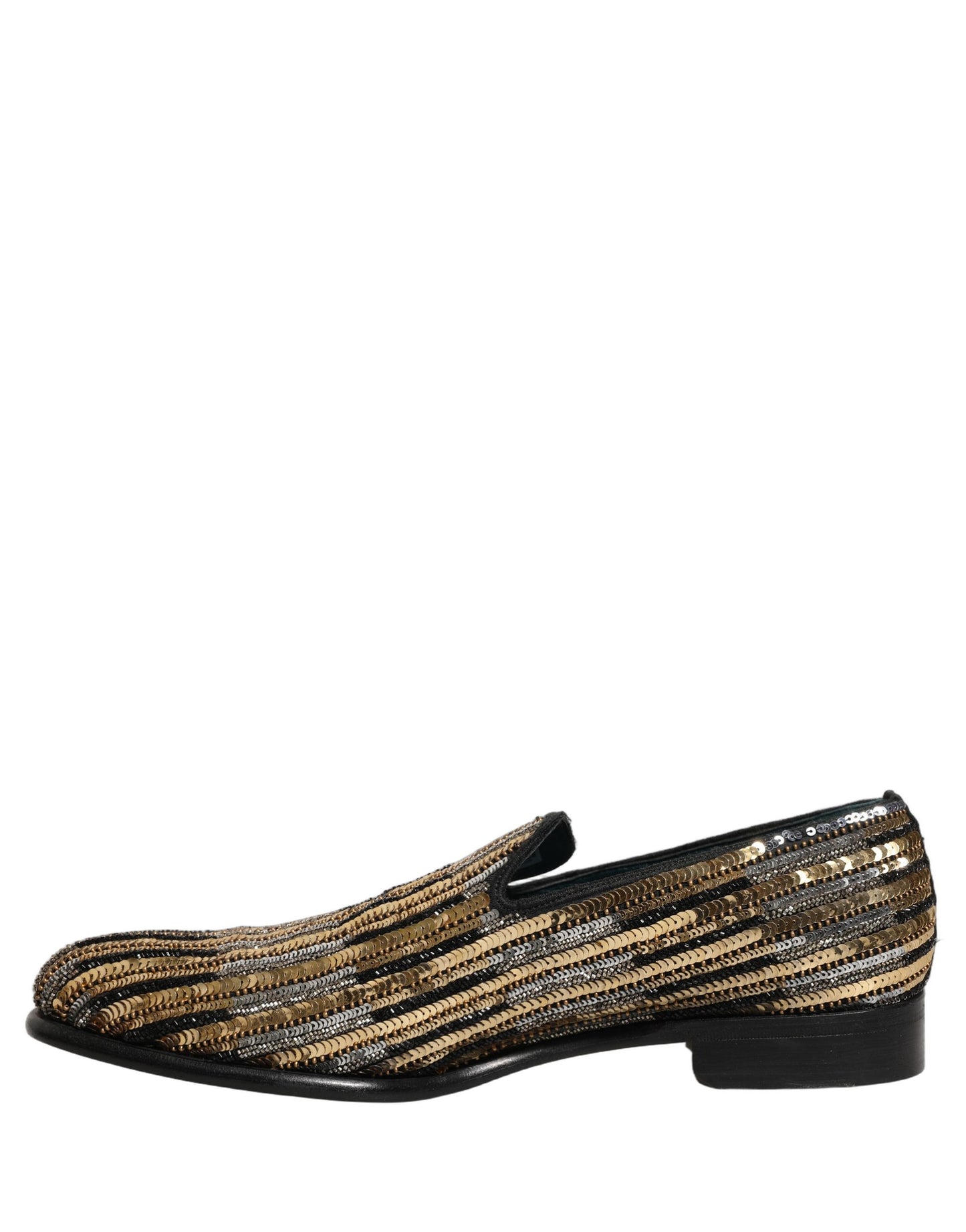 Dolce & Gabbana Gold Striped Sequin Embellished Loafer Shoes Dolce & Gabbana
