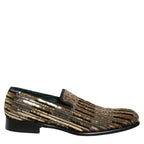 Dolce & Gabbana Gold Striped Sequin Embellished Loafer Shoes Dolce & Gabbana