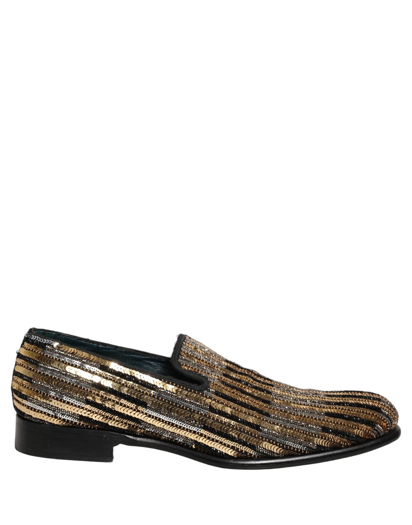 Dolce & Gabbana Gold Striped Sequin Embellished Loafer Shoes Dolce & Gabbana
