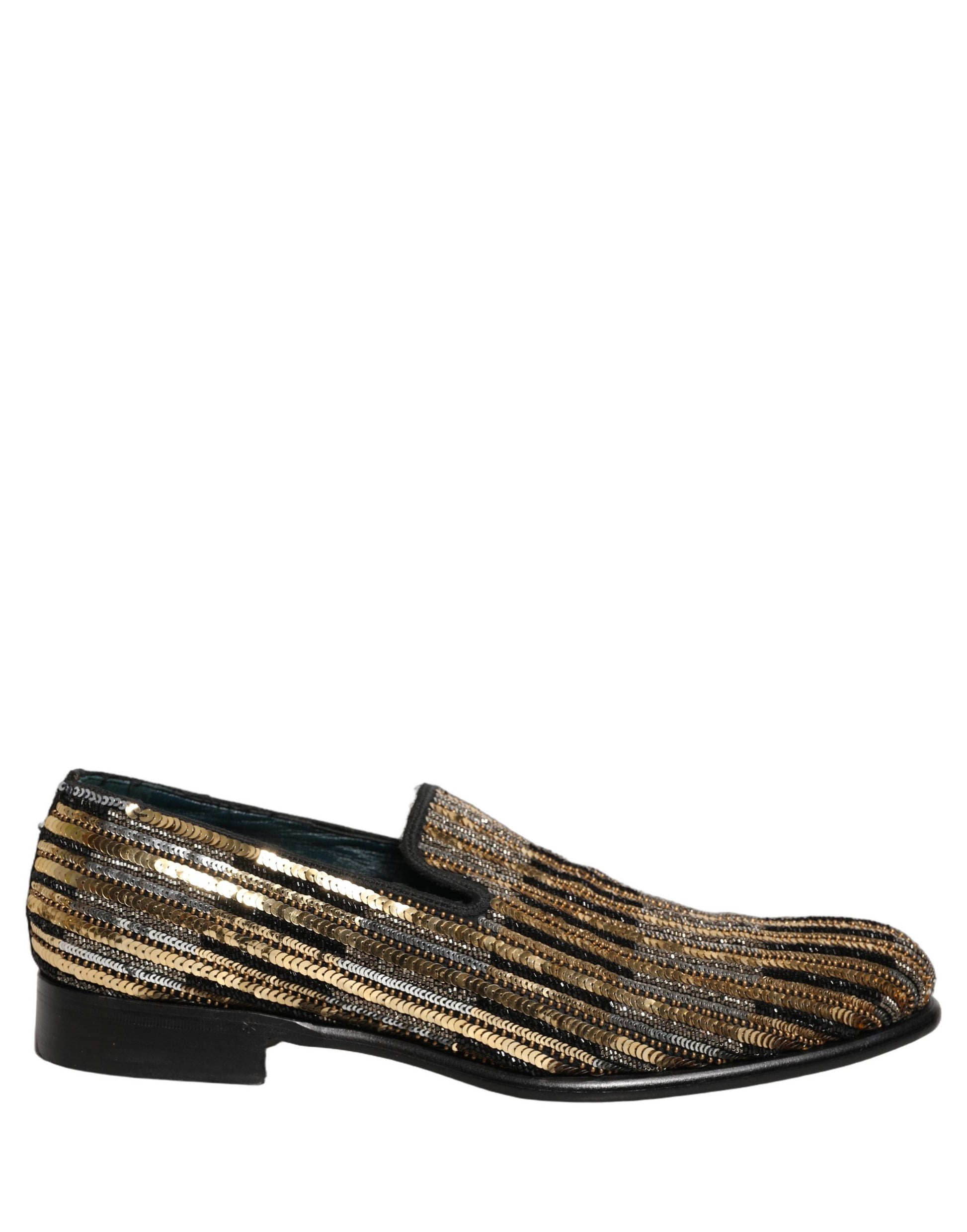 Dolce & Gabbana Gold Striped Sequin Embellished Loafer Shoes Dolce & Gabbana