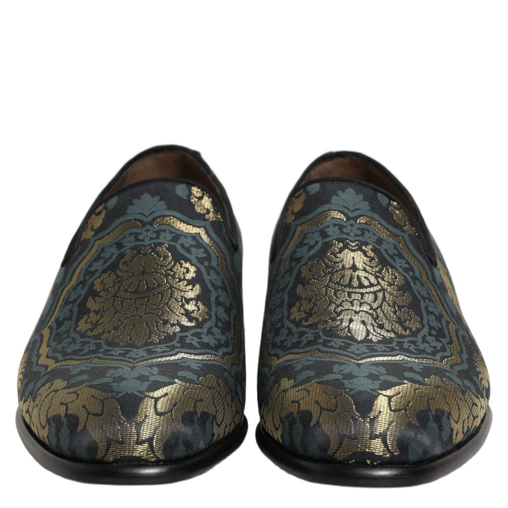Dolce & Gabbana Black Floral Brocade Slip On Loafers Shoes Dolce & Gabbana