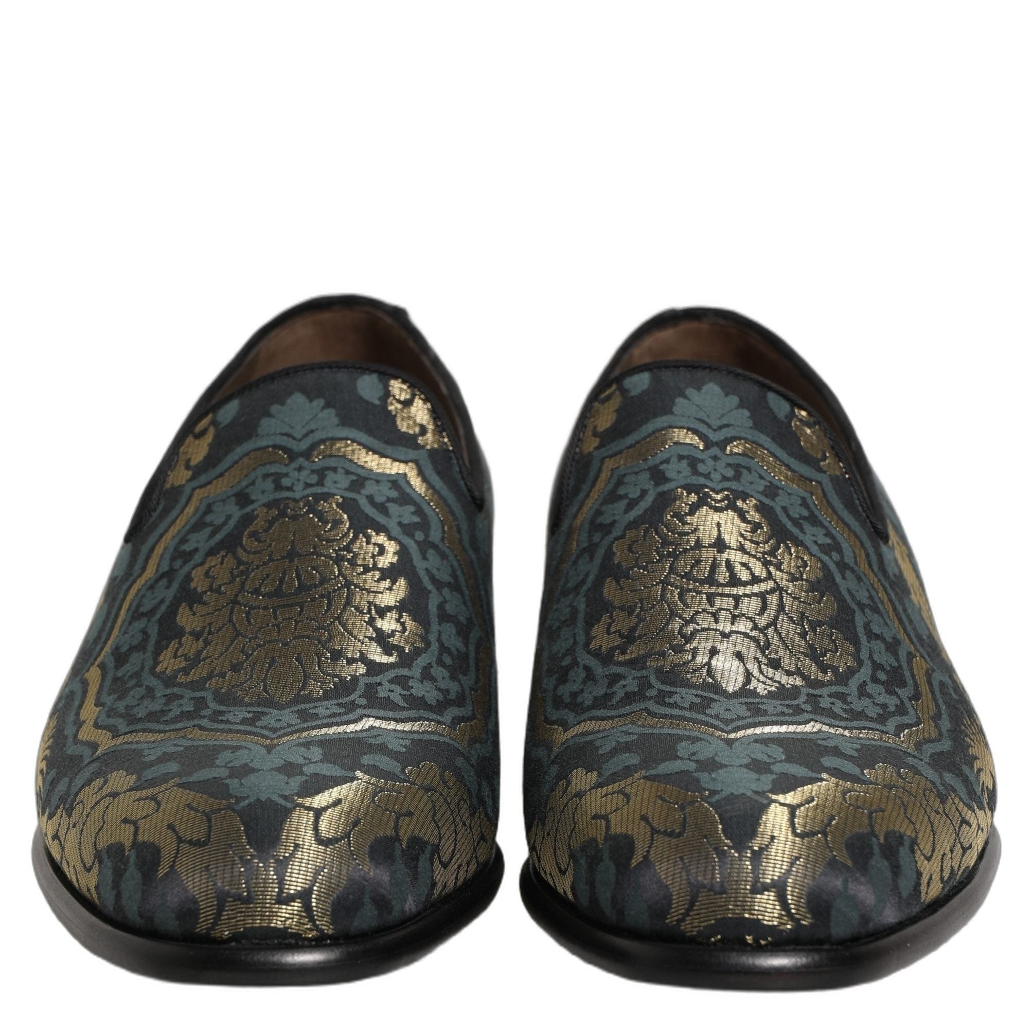 Dolce & Gabbana Black Floral Brocade Slip On Loafers Shoes Dolce & Gabbana