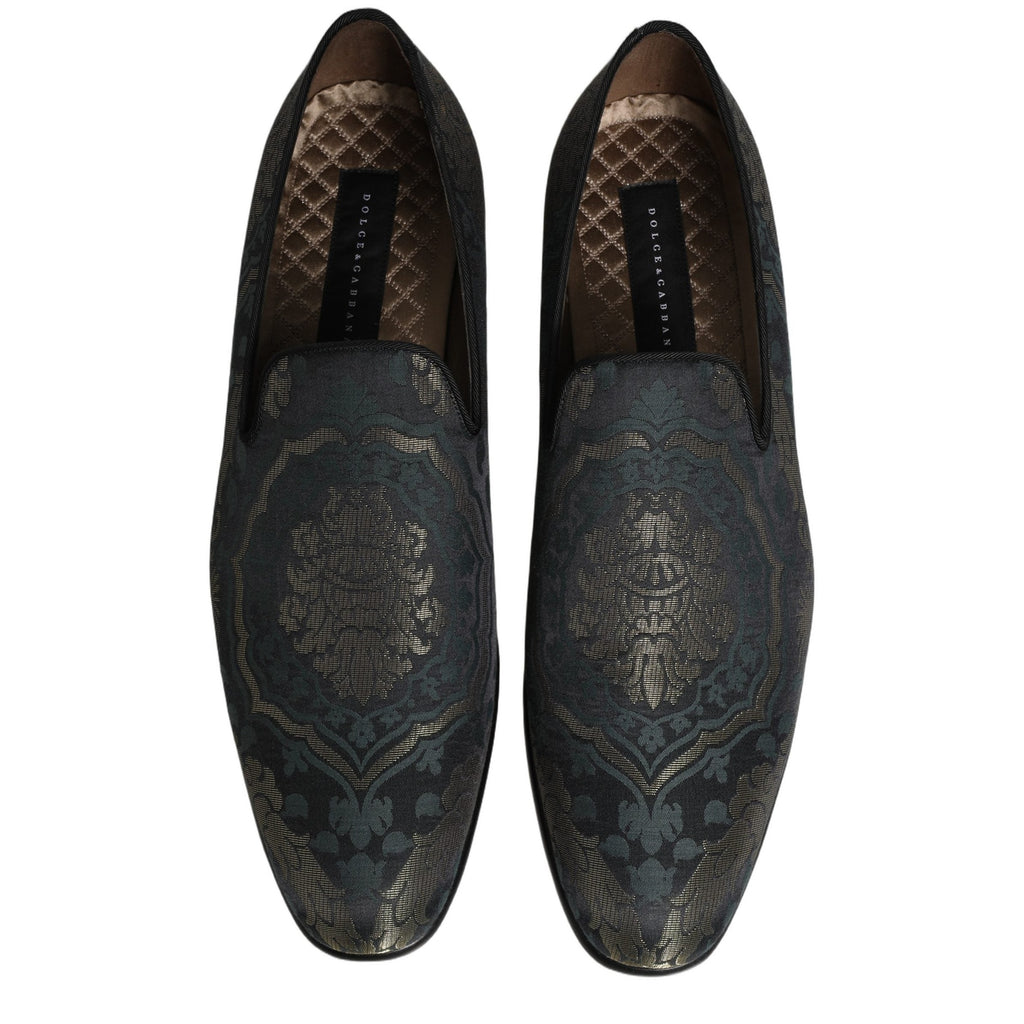 Dolce & Gabbana Black Floral Brocade Slip On Loafers Shoes Dolce & Gabbana