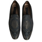 Dolce & Gabbana Black Floral Brocade Slip On Loafers Shoes Dolce & Gabbana