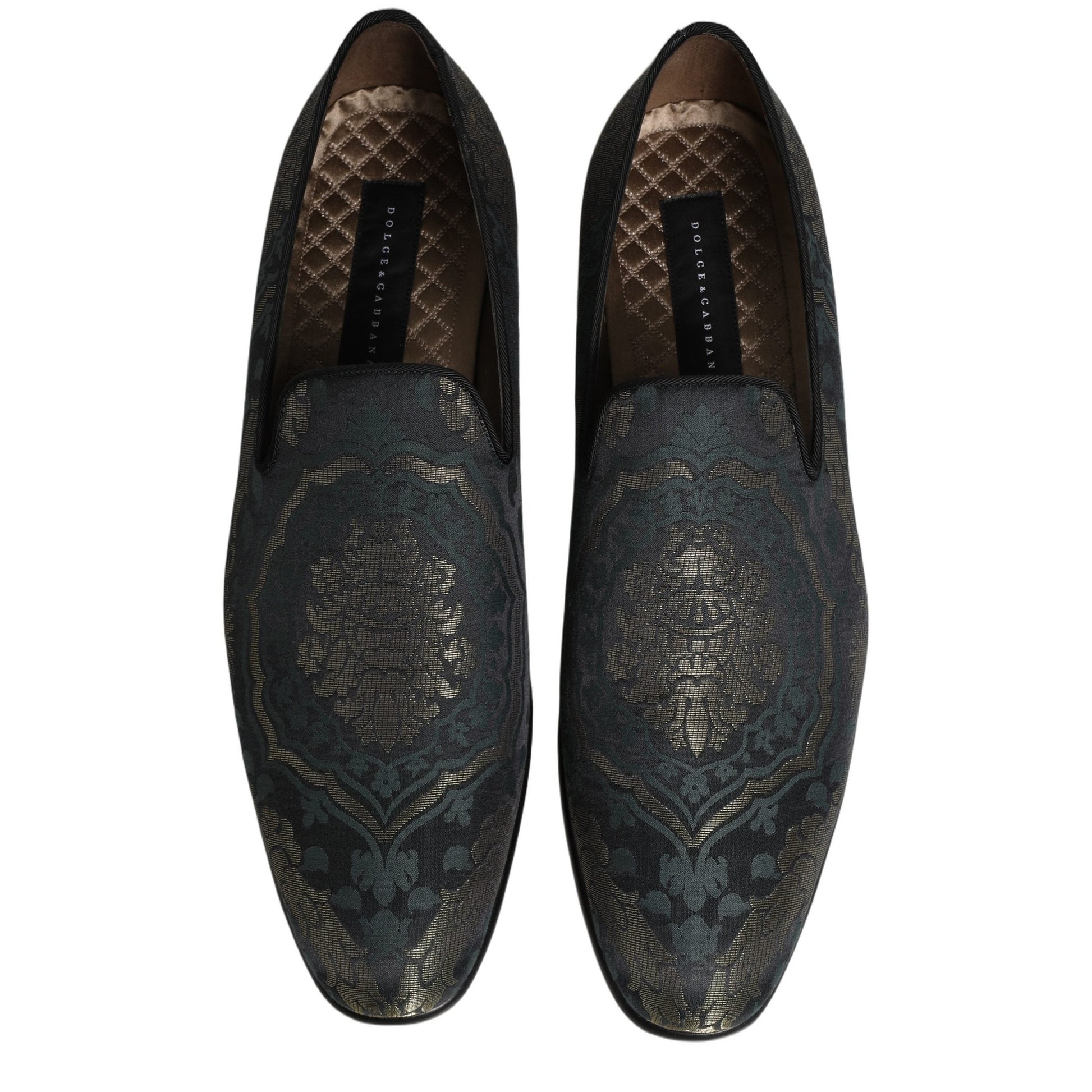 Dolce & Gabbana Black Floral Brocade Slip On Loafers Shoes Dolce & Gabbana