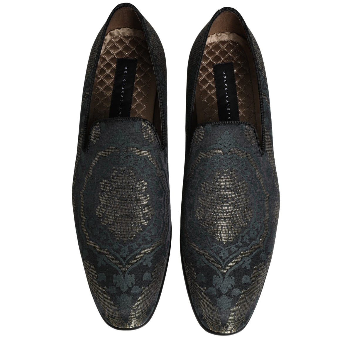 Dolce & Gabbana Black Floral Brocade Slip On Loafers Shoes Dolce & Gabbana