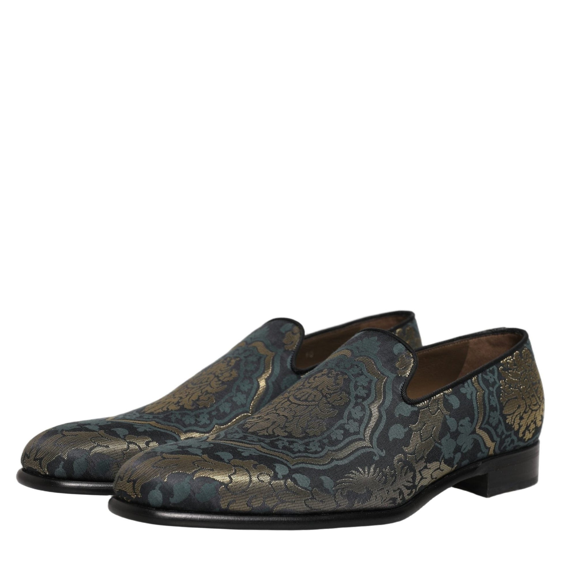 Dolce & Gabbana Black Floral Brocade Slip On Loafers Shoes Dolce & Gabbana