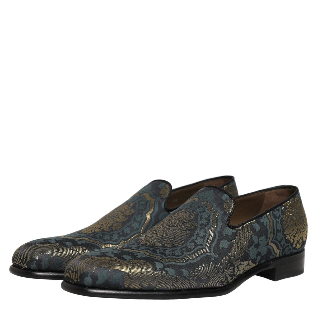 Dolce & Gabbana Black Floral Brocade Slip On Loafers Shoes Dolce & Gabbana