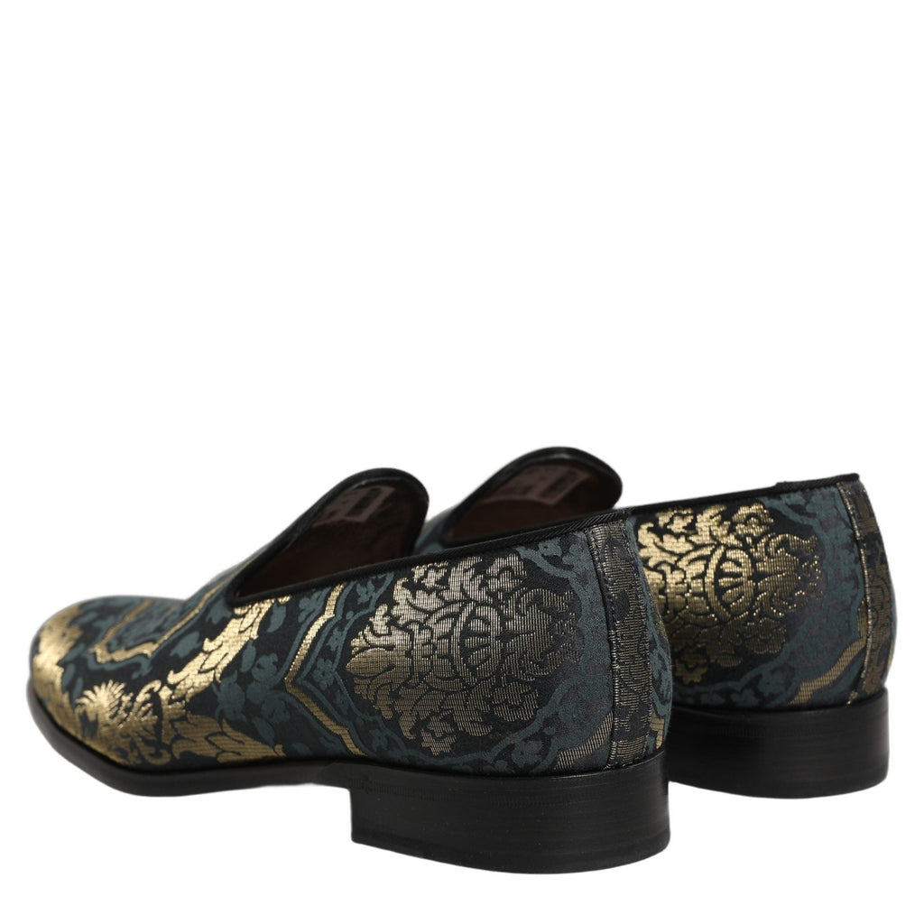 Dolce & Gabbana Black Floral Brocade Slip On Loafers Shoes Dolce & Gabbana